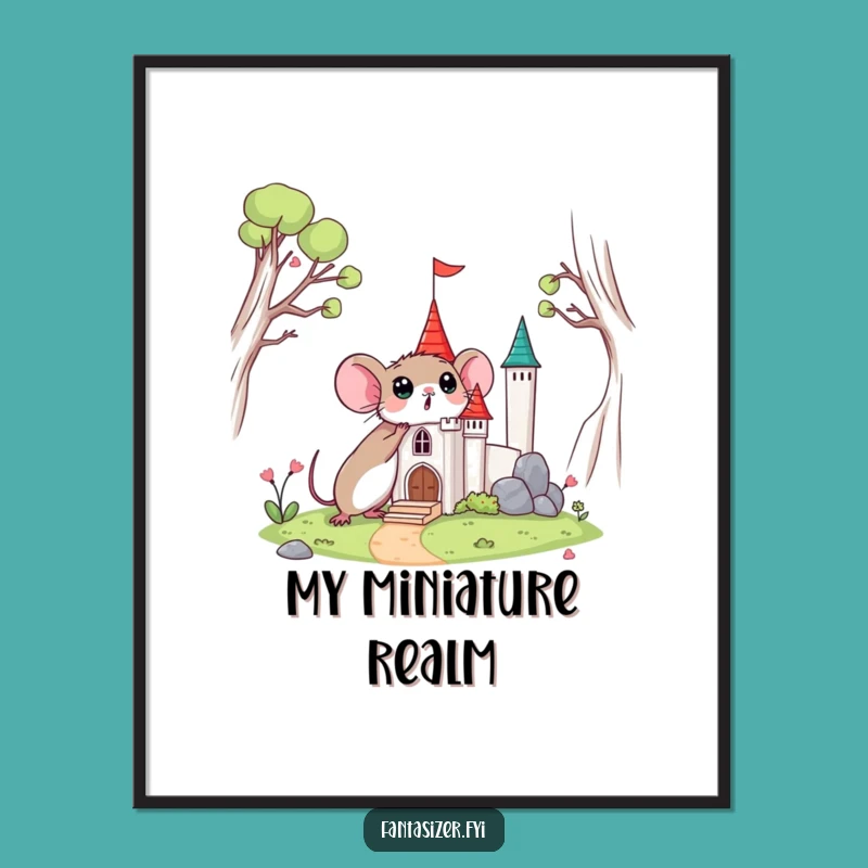 Funny Surprised Mouse Castle Digital Art: Tiny Discovery Printable Gift
