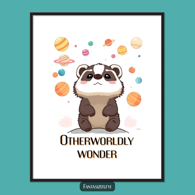 Funny Whimsical Badger Planet Art Print: Cosmic Wonder Gift for Digital Decor