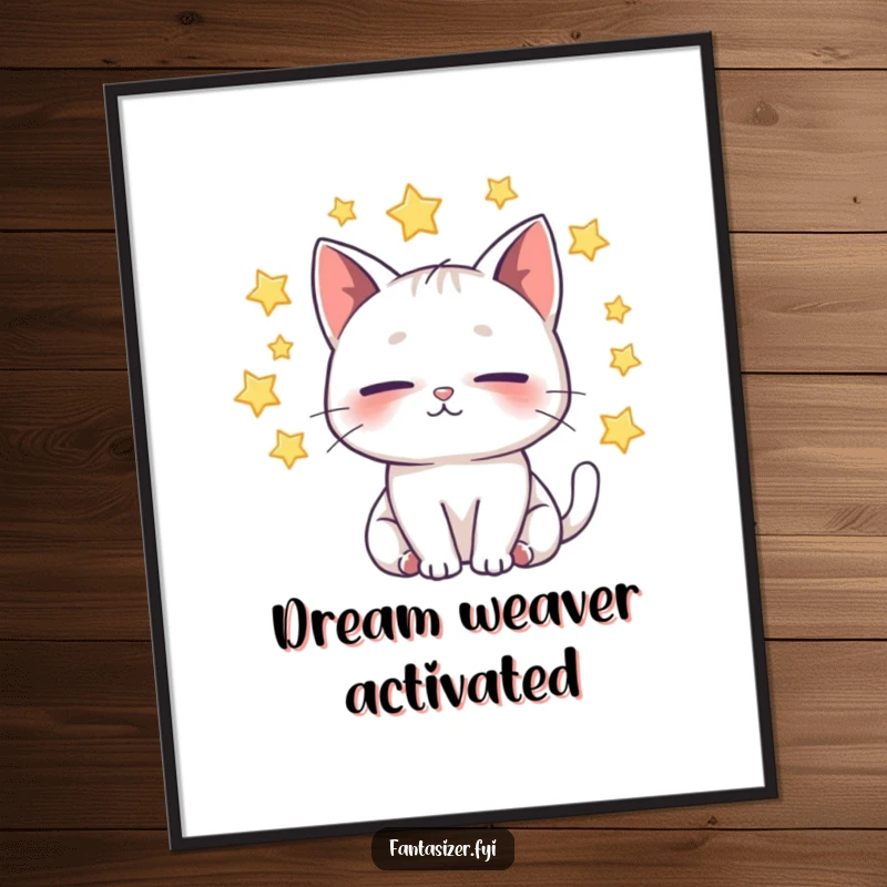 Funny Cat Digital Art Print: A whimsical cat sleeps surrounded by a vibrant, starry night sky, offering instant imaginative wall decor.