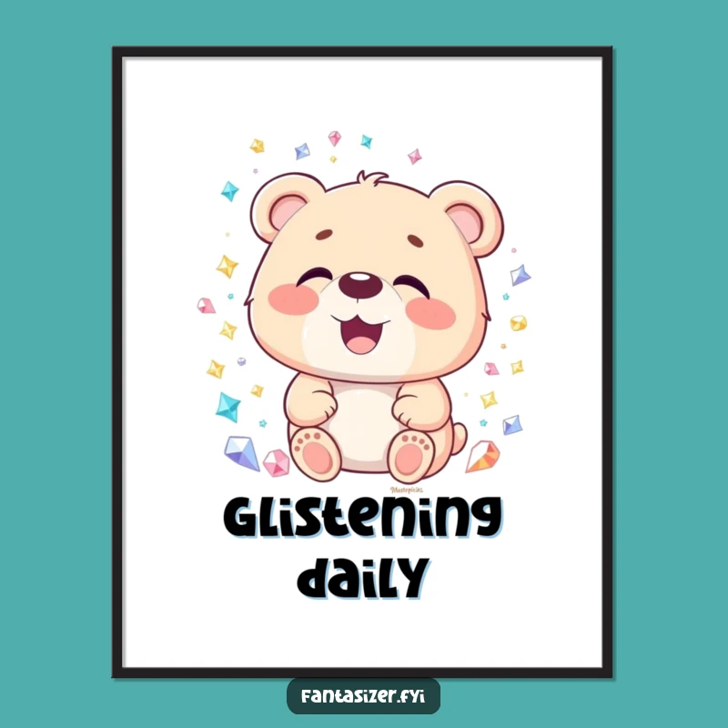 Funny Bear Gemstone Digital Art: Printable Humor and Sparkling Wonder for Your Space