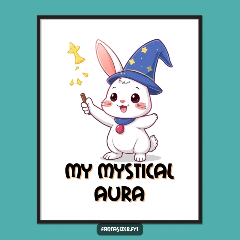 Funny Wizard Rabbit Digital Art: Spell Casting Bunny Printable Gift