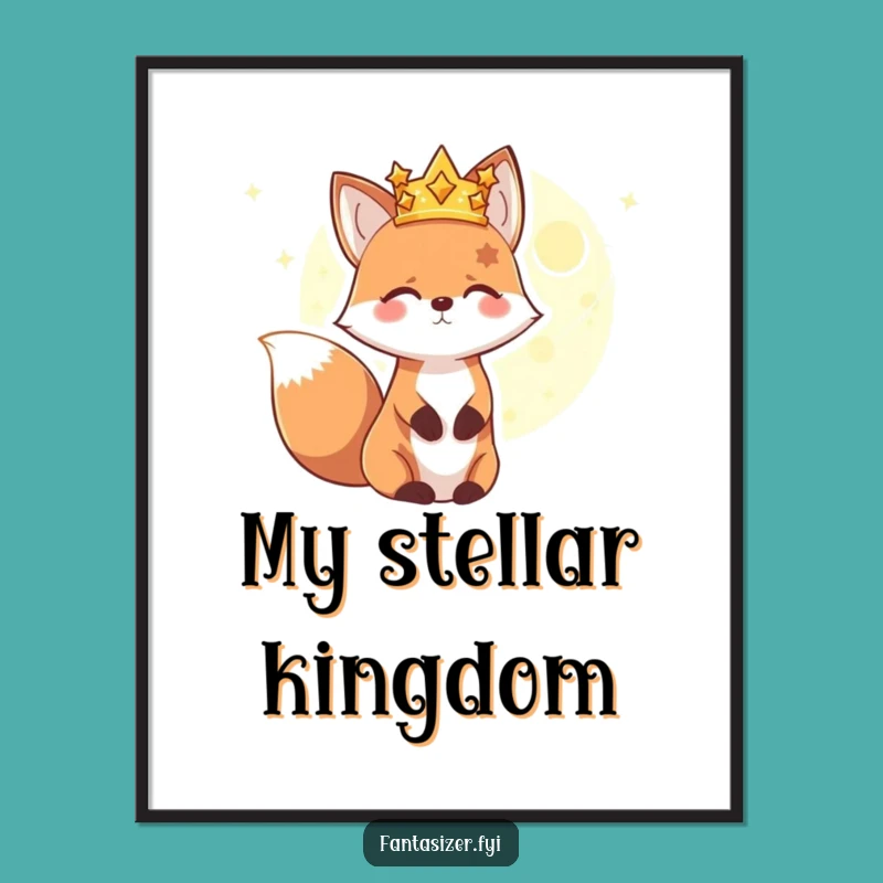 Funny Fox Cosmic Digital Art: Printable Whimsy of a Starry Fox and Planet, Gift