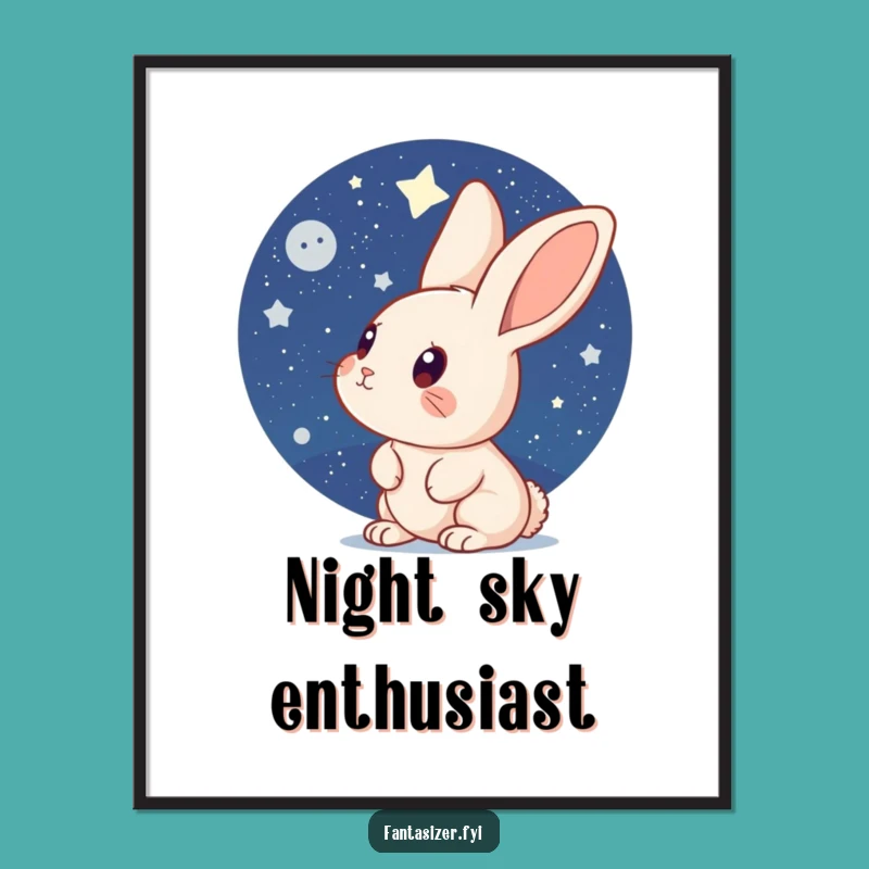 Funny Curious Rabbit Stargazer Digital Art: Night Sky Wonder for Instant Decor Gift