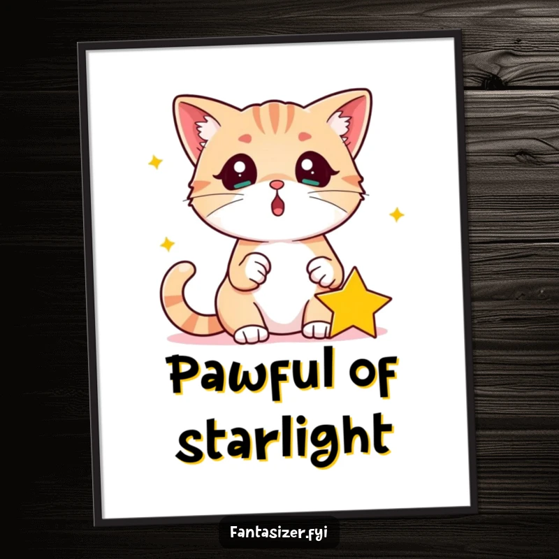Funny Surprised Cat Digital Art: Surprised cat looks at a fallen star in its paw, perfect for walls and as a funny gift.