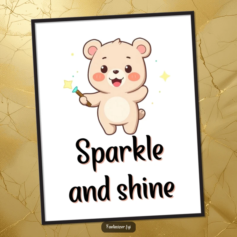 Funny digital art of a bear wizard with a magic wand, creating enchanting dancing lights, perfect for whimsical decor.