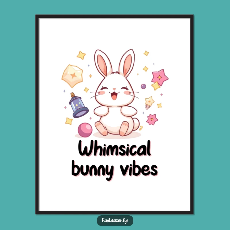 Funny Rabbit Magic Digital Print: Whimsical Wall Art