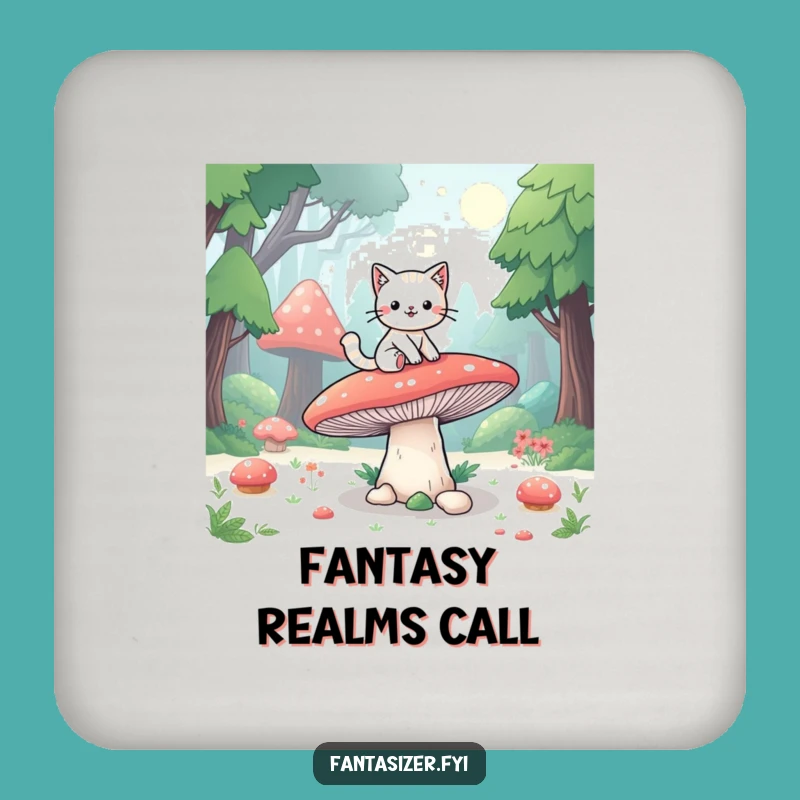 Funny Cat Mushroom Coaster Set: Playful Forest Gift for Tables