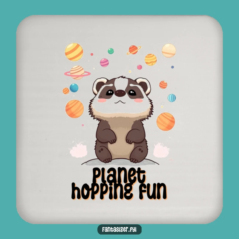 Funny Celestial Badger Coaster Set: Whimsical Planet Protection Gift for Tables