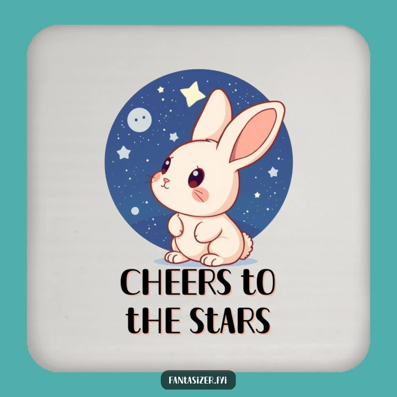 Funny Curious Rabbit Stargazer Coasters: Protect Tables with Night Sky Art Gift