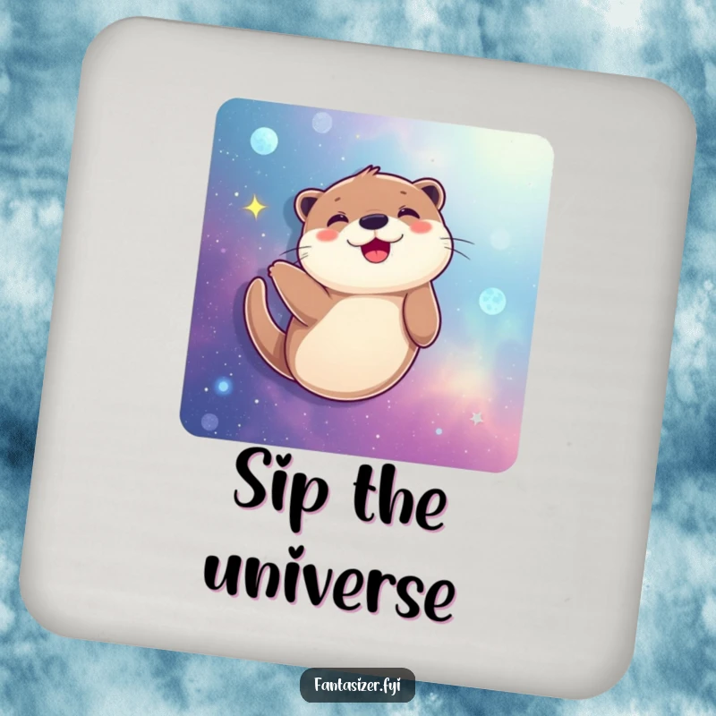Funny Otter Coaster: A joyful otter imagines swimming through a galaxy, providing a protective and humorous accent for drinks.