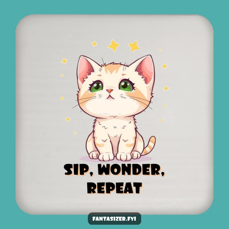 Funny Kitten Stargazing Coaster: Protect Surfaces with Celestial Wonder