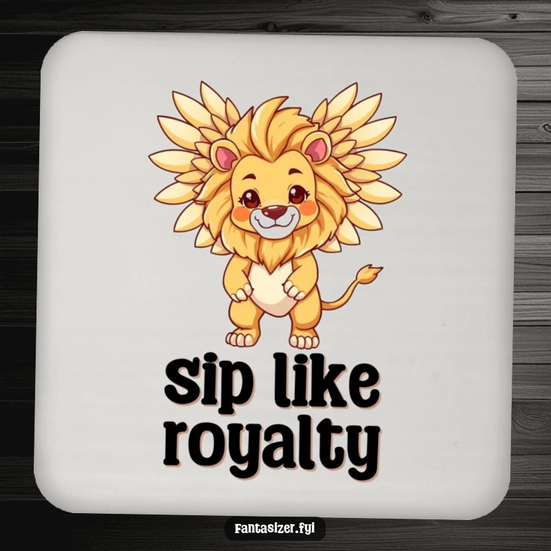 Funny Lion Guardian Coaster, a lion transforming into a majestic winged creature, bringing regal humor to tables.