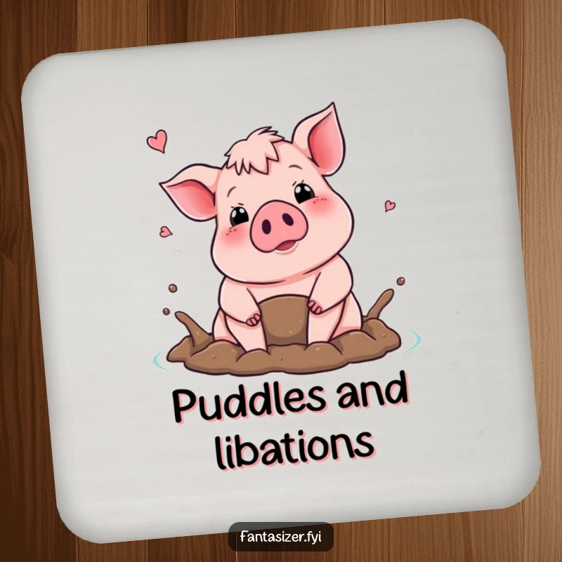 Funny drink coasters with a proud pig dreaming of a mud bath, protecting surfaces with cheerful farm humor.