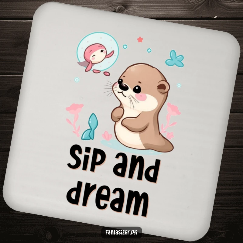 Funny coaster featuring an otter dreaming of mermaids, perfect for drink coasters with a whimsical and humorous design.