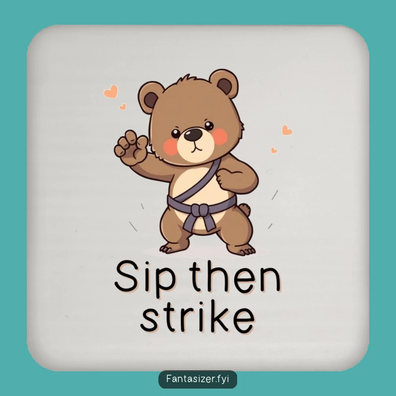 Funny Bear Cub Martial Arts Coaster Set: Protect Surfaces Hilariously!