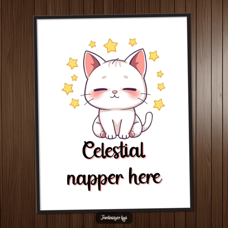 Funny Cat Poster: A whimsical cat sleeps peacefully, surrounded by a vibrant, starry cosmos, bringing imaginative and dream-filled art to your walls.