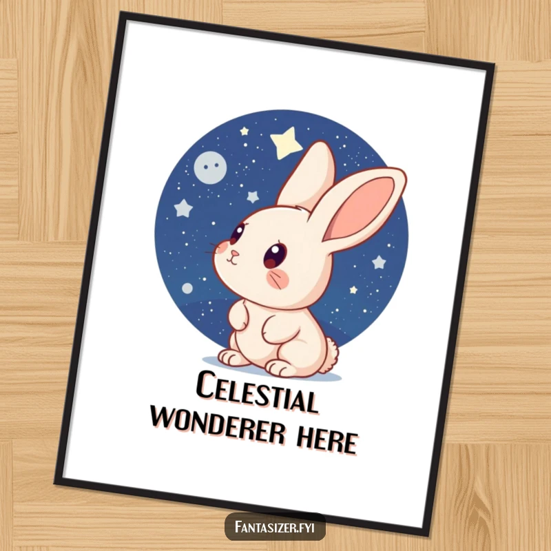 Funny Rabbit Poster: A curious rabbit sits beneath a brilliant, star-filled night sky, creating a peaceful and awe-inspiring piece of wall art.