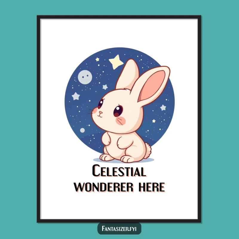 Funny Curious Rabbit Stargazer Poster: Night Sky Wonder Wall Art Gift