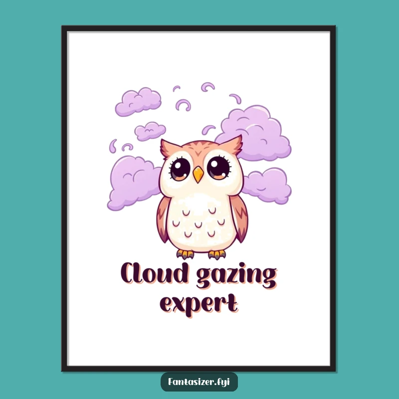 Funny Owl Cloud Poster: Art of an Owl in Purple Skies, Charming Whimsical Wall Decor Gift
