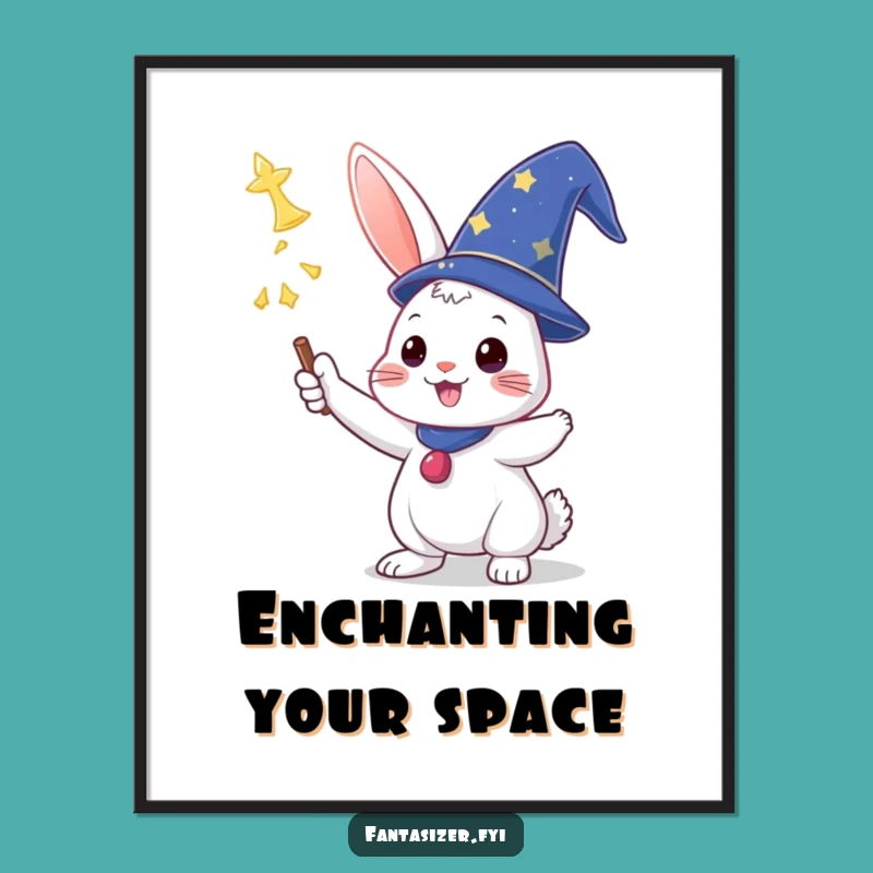 Funny Wizard Rabbit Poster: Magical Spell Casting Art Print Gift