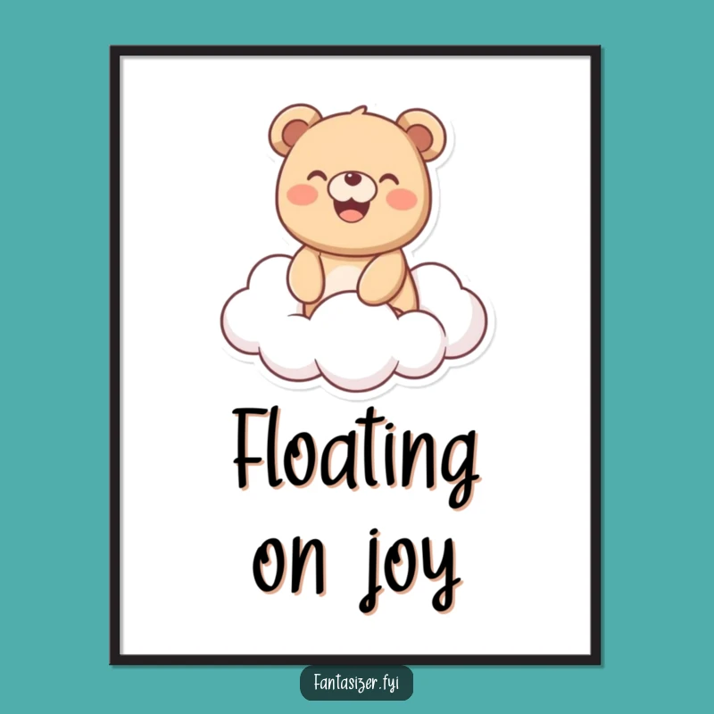 Funny Bear Cloud Rider Poster: Joyful Wall Art, Hilarious Uplifting Decor Gift