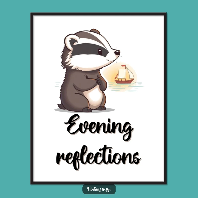 Funny Badger Sunset Poster: Thoughtful Dreamy Art Gift!