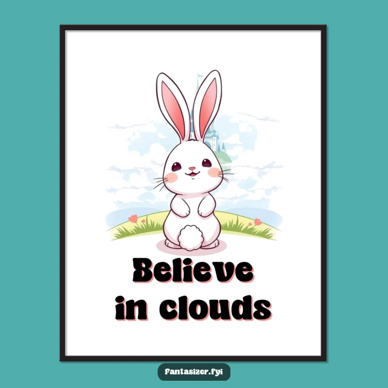 Funny Bunny Cloud Castle Poster - Enchanting Wall Art
