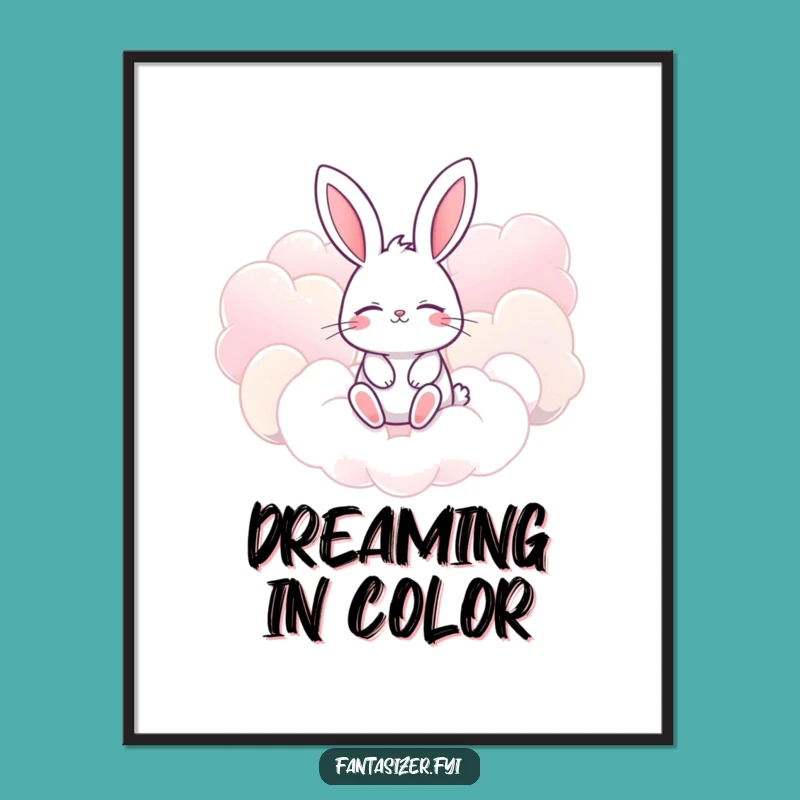 Funny Bunny Poster: Candy Cloud Fantasy Art, Whimsical and Funny Gift Decor