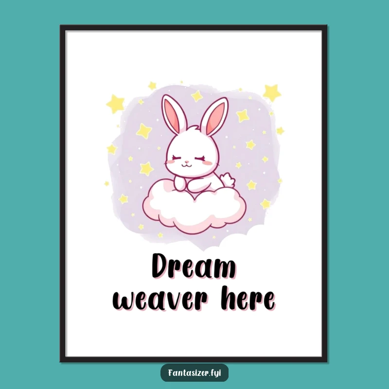 Funny Dreamy Rabbit Poster: Whimsical Starry Cloud Art Print Gift