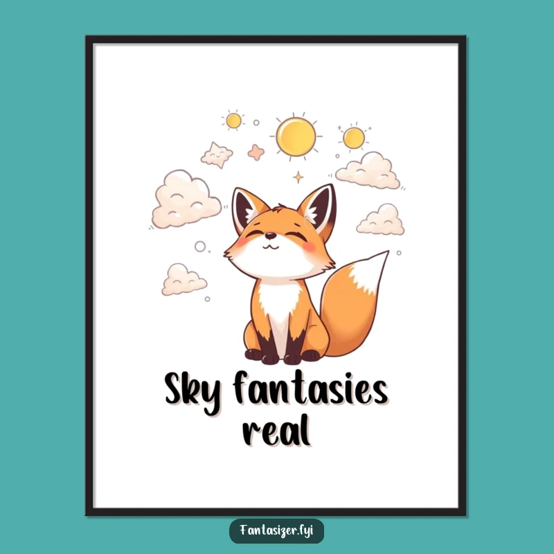 Funny Fox Cloud Gazing Poster: Joyful Dreamer Art, Fantastical Shapes Decor