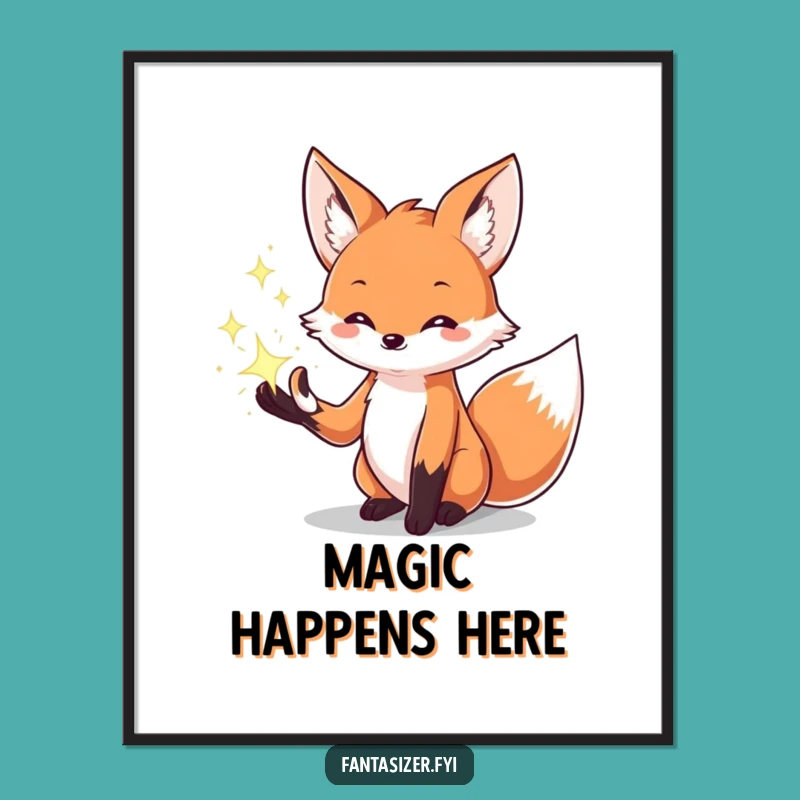 Funny Magic Fox Poster: Creative Sparkle Art Print Gift for Walls