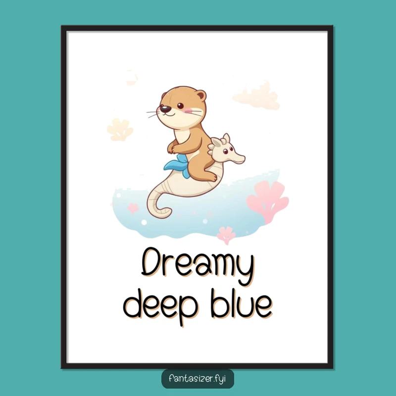 Funny Otter Seahorse Poster: Dreamlike Ocean Art, Whimsical Wall Decor Funny Gift