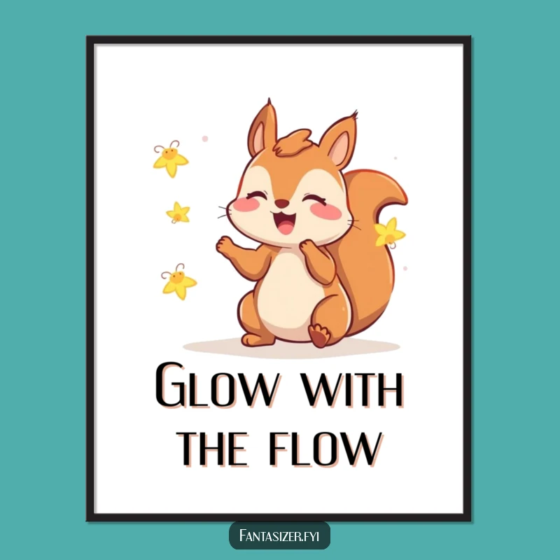 Funny Squirrel Fireflies Poster: Nighttime Humor, Magical Gift