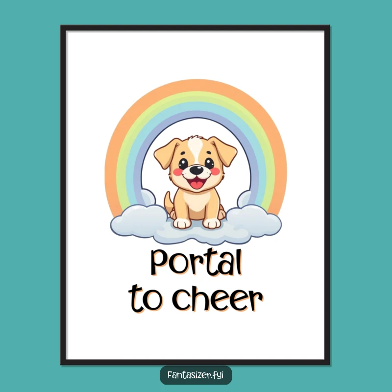 Funny Puppy Rainbow Poster: Cheerful Portal Art, Whimsical Wall Decor Funny Gift