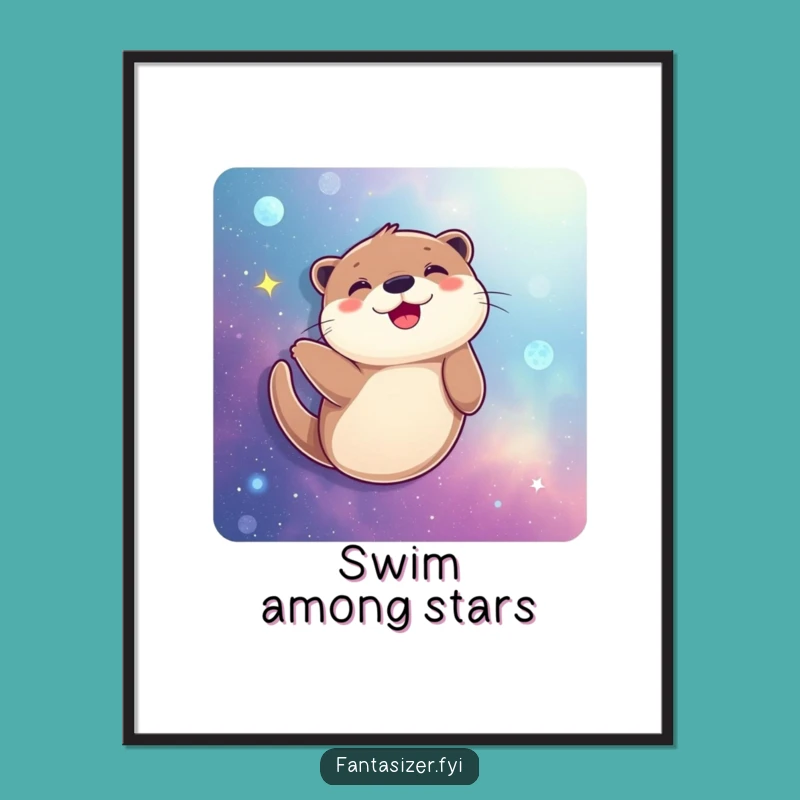 Funny Joyful Otter Galaxy Swimmer Poster: Cosmic Adventure Wall Art Gift