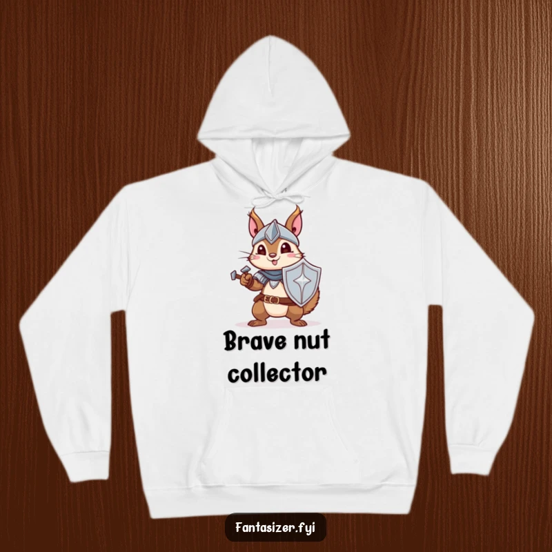 Funny hoodie featuring a squirrel dressed as a knight, ready for adventure, offering warmth and heroic humor.