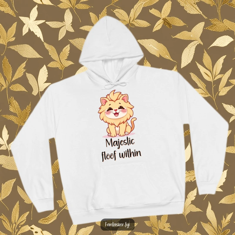 Funny hoodie depicting a happy cat adorned with a lion's mane, embodying the spirit of a king, a wonderfully funny and warm gift.