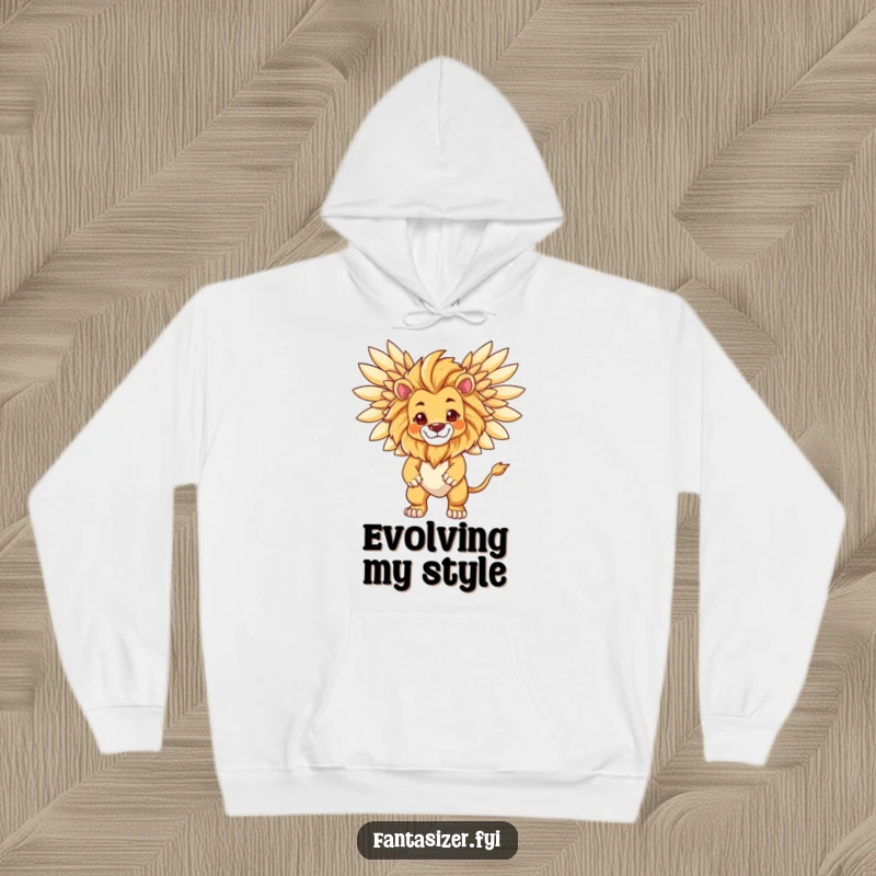 Funny Lion Guardian Hoodie, depicting a lion transforming into a majestic winged creature, representing strength and humor.