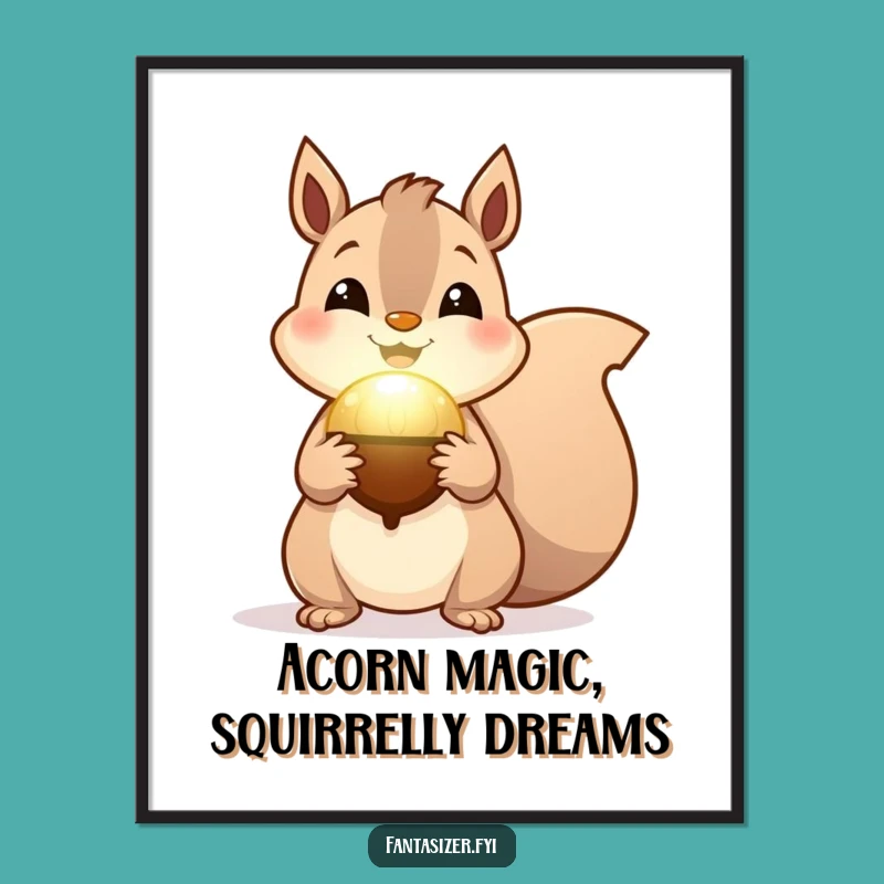 Free Printable Wall Art: Squirrel's Magical Acorn Glow, Whimsical Nature Scene, Downloadable Decor