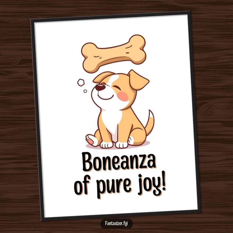 Funny Free Printable Wall Art: A dog blissfully dreaming of a huge floating bone, capturing pure canine happiness and desire.
