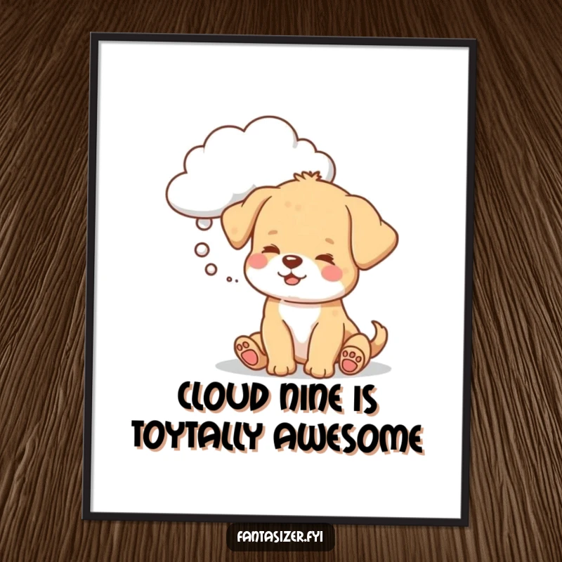Funny Free Printable Wall Art: A playful puppy peacefully naps, dreaming of a fluffy cloud perfectly resembling a fun dog toy.