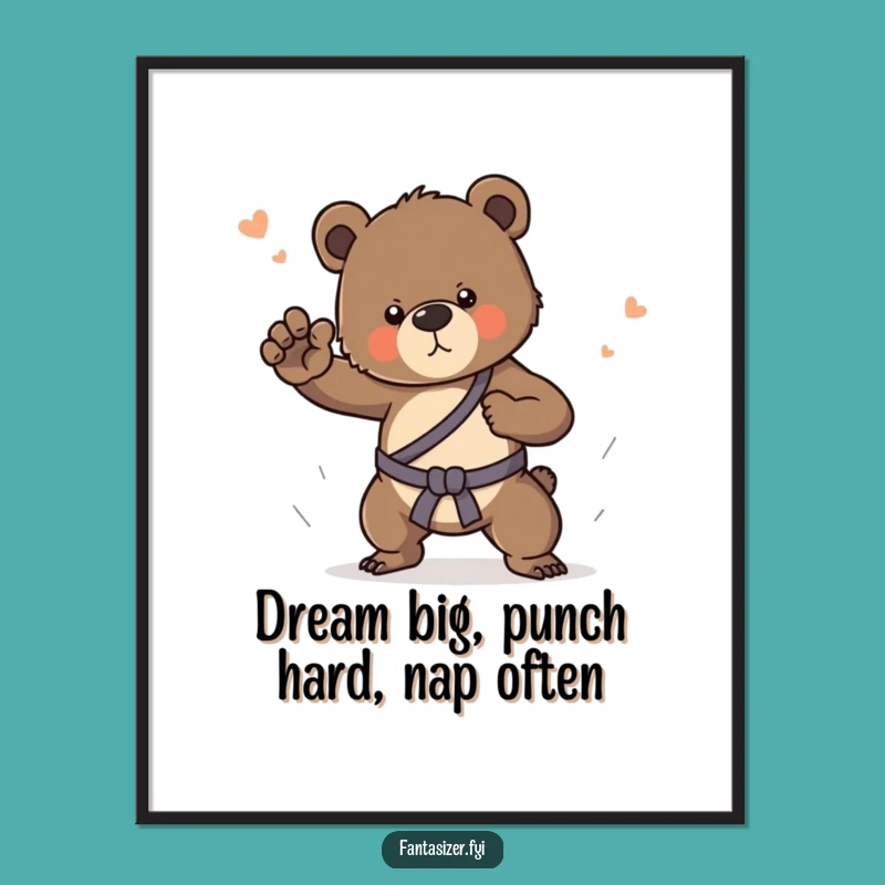 Funny Free Printable Wall Art: Bear Cub Martial Arts Dream - Downloadable Decor