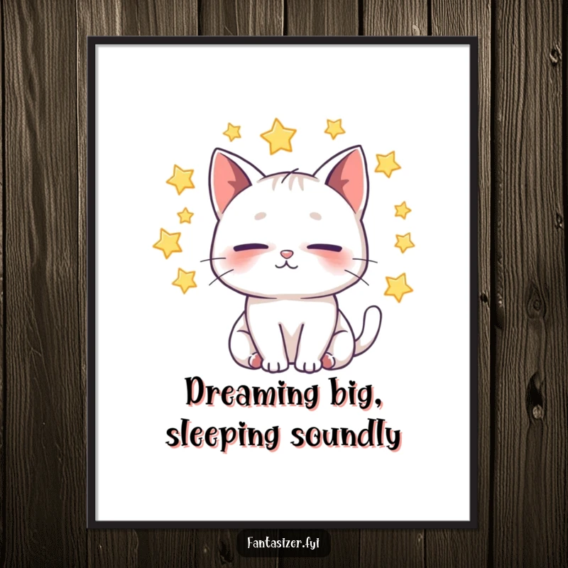 Funny Free Printable Wall Art: A whimsical cat peacefully dreams, surrounded by a swirling galaxy of stars.