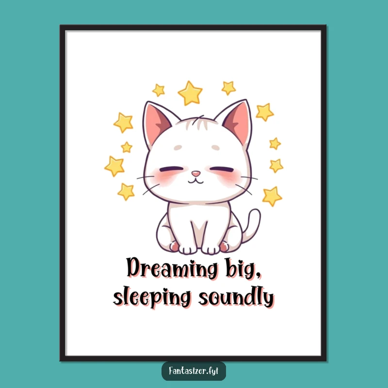 Free Printable Wall Art: Whimsical Cat Dreaming Amongst Stars