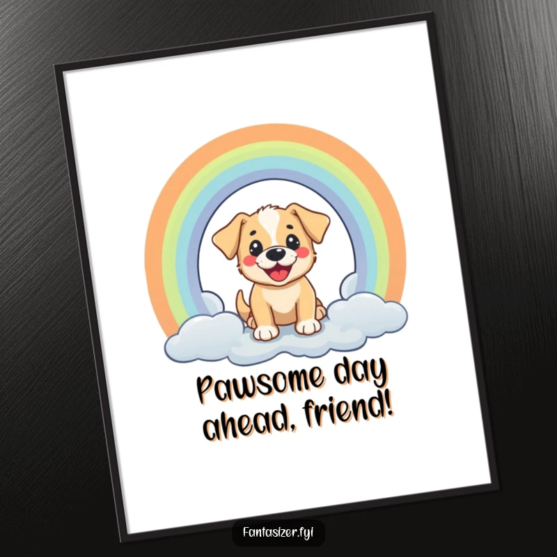 Funny Free Printable Wall Art: Cheerful puppy peeking through a vibrant rainbow portal, radiating happiness.