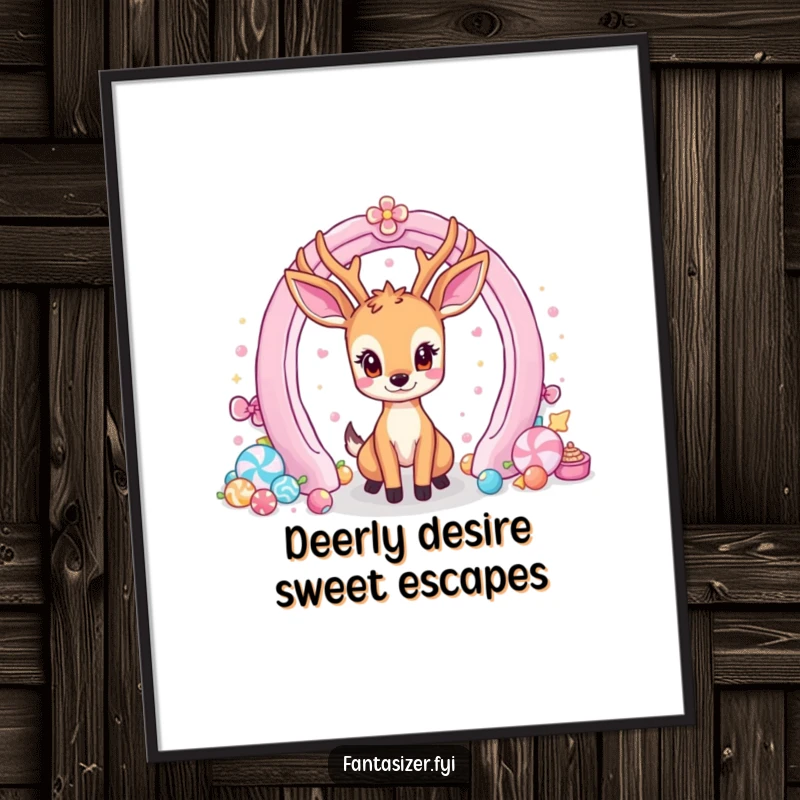 Funny Free Printable Wall Art: Deer gazes with delight at a portal to a world of candy.