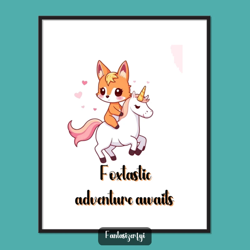Free Printable Wall Art: Fox Riding Unicorn, Funny Downloadable Fantasy Decor