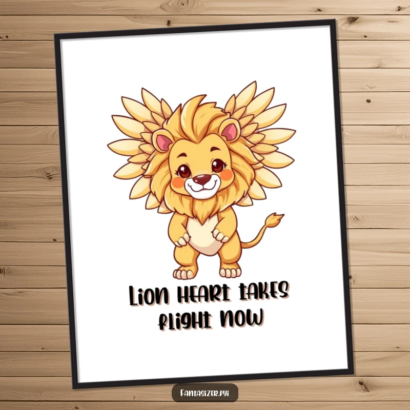 Funny Free Printable Wall Art: A proud lion is captured in the process of transforming into a majestic creature with wings.