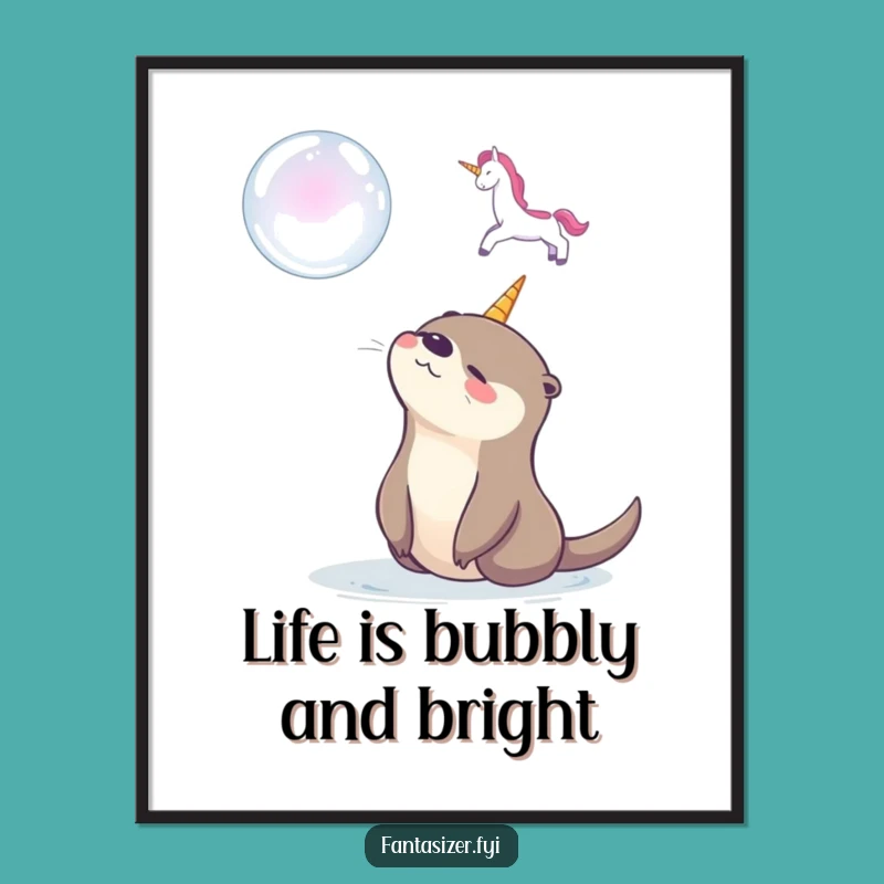 Free Printable Wall Art: Otter's Dreamy Unicorn Bubble Scene Downloadable Decor