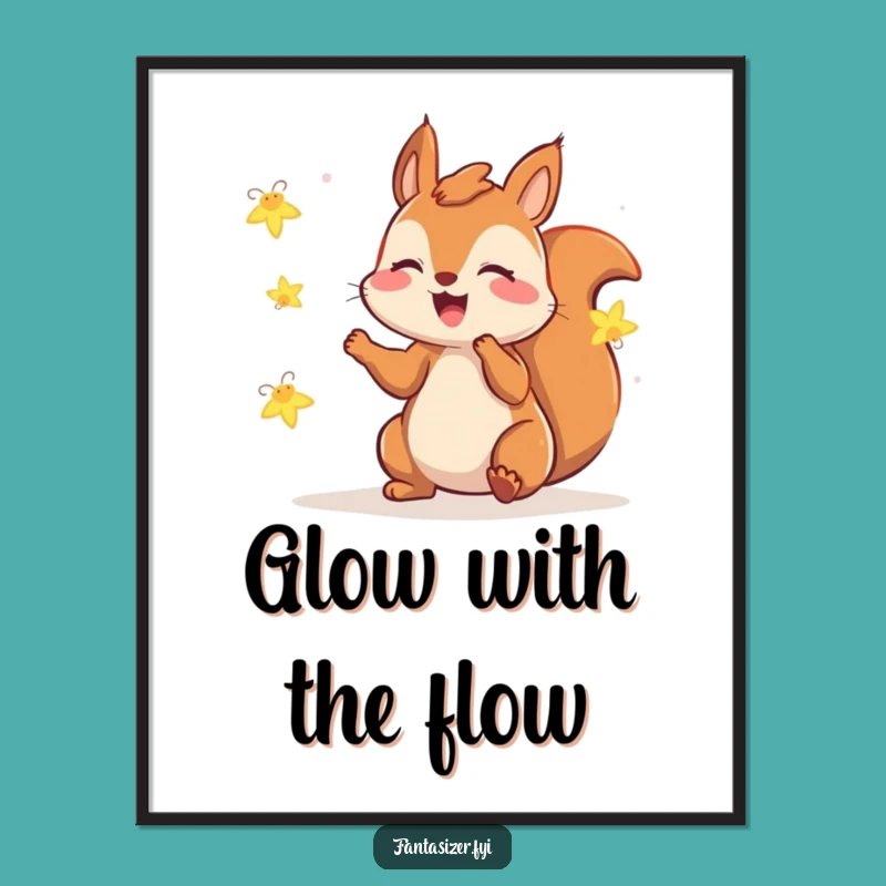 Free Printable Wall Art: Squirrel & Fireflies, Funny Downloadable Whimsical Decor